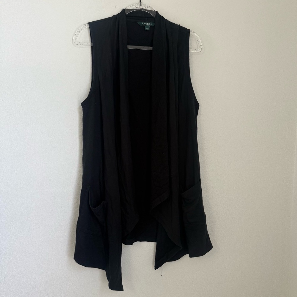 Lauren Ralph Lauren Black Sleeveless Open Front Vest Cardigan Size M Casual
